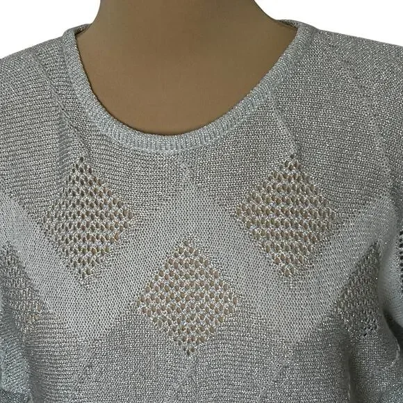 Joyce Sportswear Sweater Size Small Silver Metallic Lightweight Knit Sparkle Vtg - Picture 3 of 5
